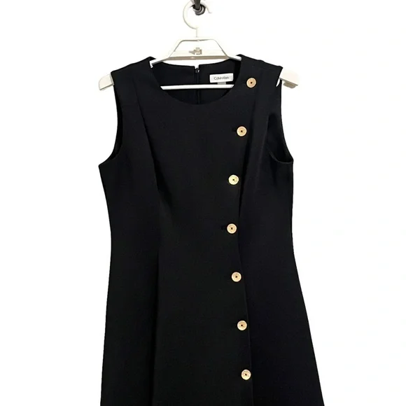 Calvin Klein Aline Sleeveless Silver Button Dress - Picture 2 of 7